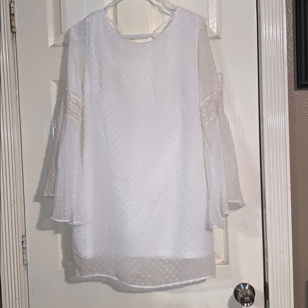 White Bell Sleeve Peekaboo back dress
